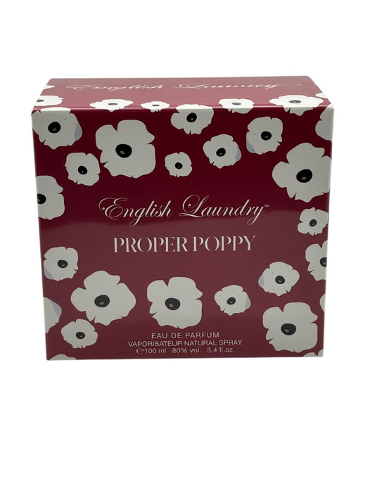 Paradime Enterprise LLC English Laundry Proper Poppy Eau de Parfum 3.4 oz box with red and white floral poppy pattern.