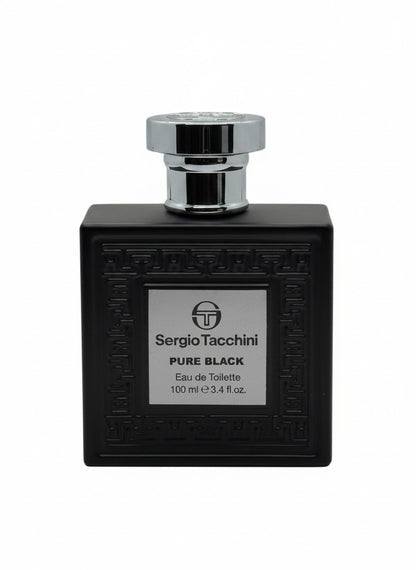 Paradime Enterprise LLC Sergio Tacchini Pure Black eau de toilette in a matte black bottle with a silver cap.
