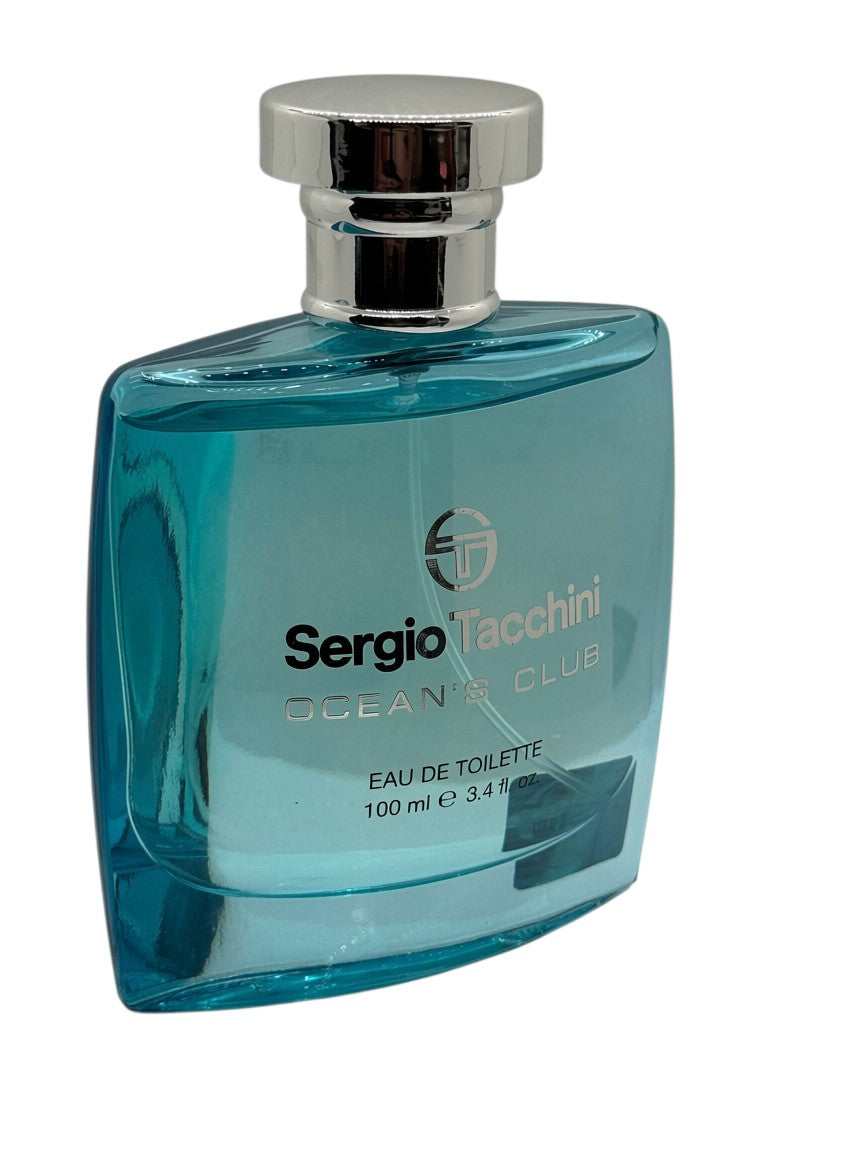 Paradime Enterprise LLC Sergio Tacchini Ocean Club 3.4 oz blue glass eau de toilette bottle with silver cap