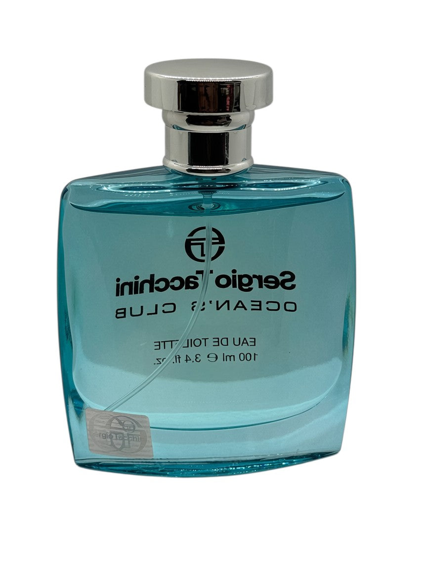 Paradime Enterprise LLC Sergio Tacchini Ocean Club 100ml blue glass eau de toilette bottle with silver cap