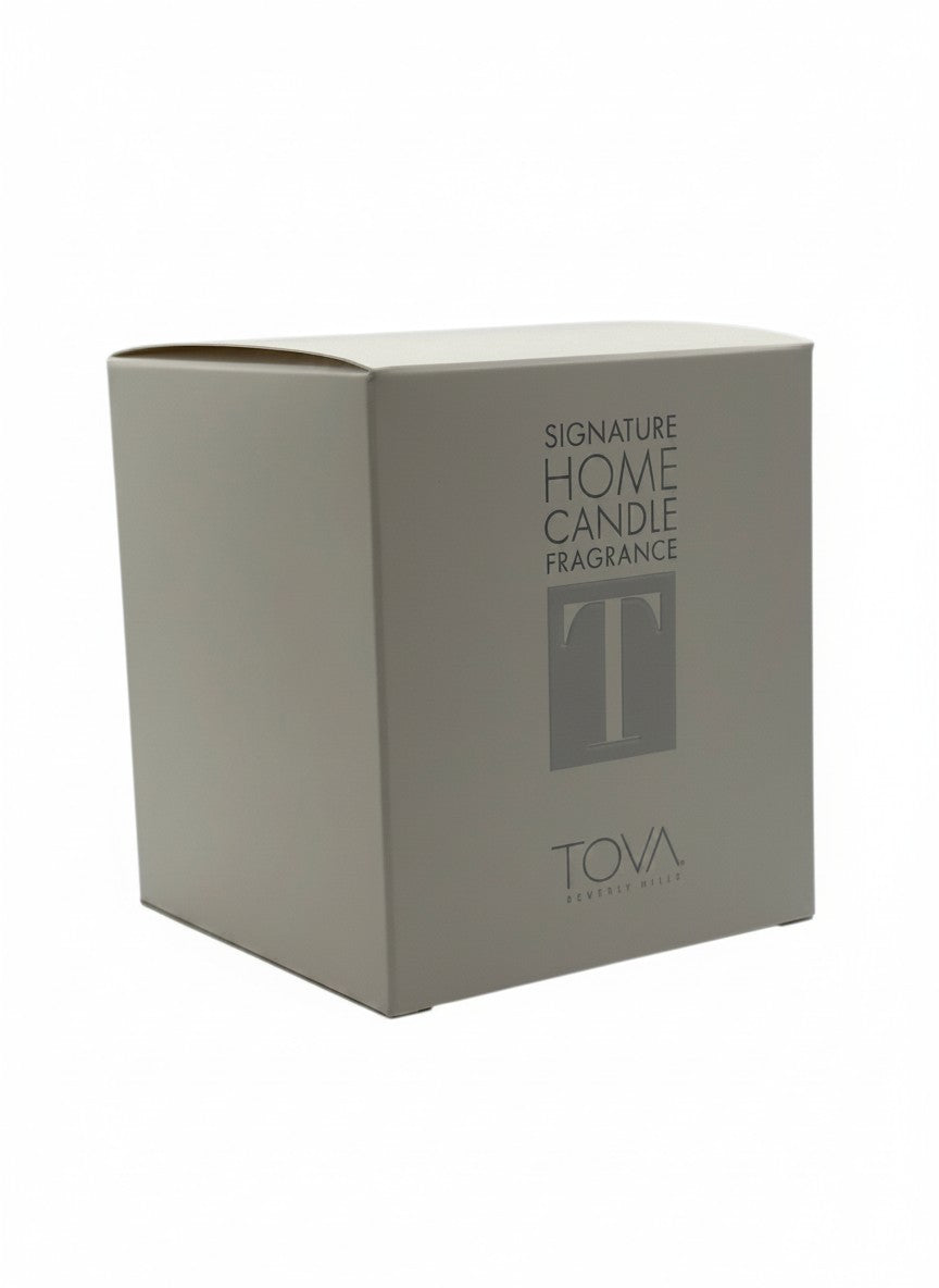 Paradime Enterprise LLC TOVA Beverly Hills Signature Home Candle fragrance box in a light grey square packaging