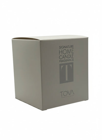 Paradime Enterprise LLC TOVA Beverly Hills Signature Home Candle fragrance box in a light grey square packaging