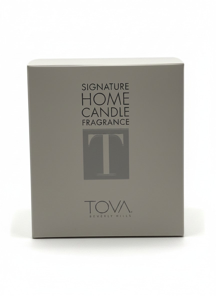 Paradime Enterprise LLC TOVA Beverly Hills Signature Home Candle fragrance box in elegant grey packaging.