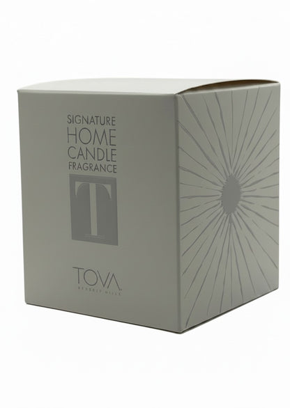 Paradime Enterprise LLC TOVA Beverly Hills Signature Home Candle fragrance box in light grey with minimalist branding.