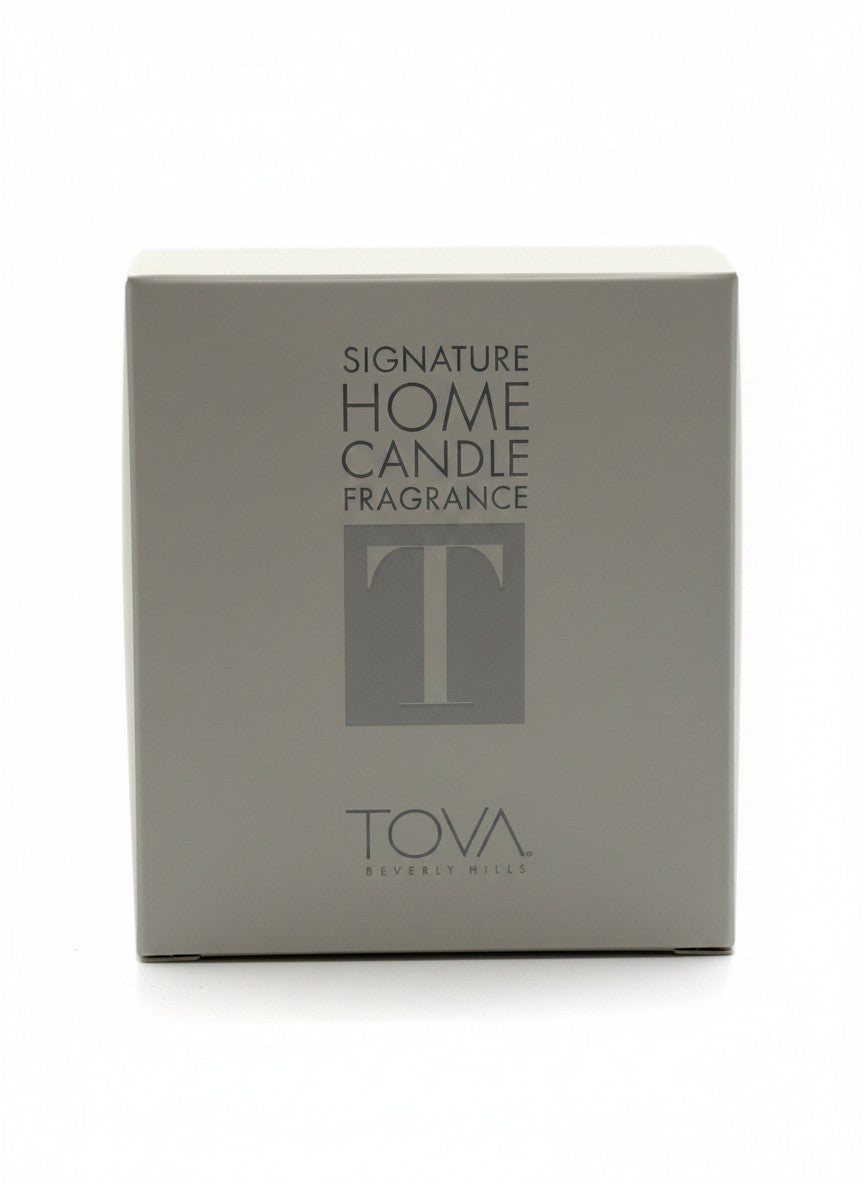 Paradime Enterprise LLC TOVA Beverly Hills Signature Home Candle Fragrance in a sleek grey presentation box.
